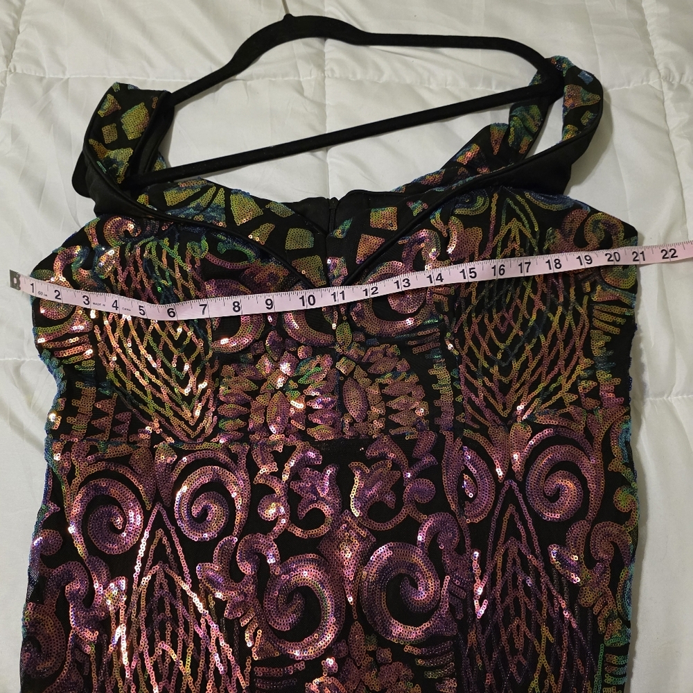 Multi color pink, gold, green, blue semi/formal sleeveless dress. - Picture 13 of 13